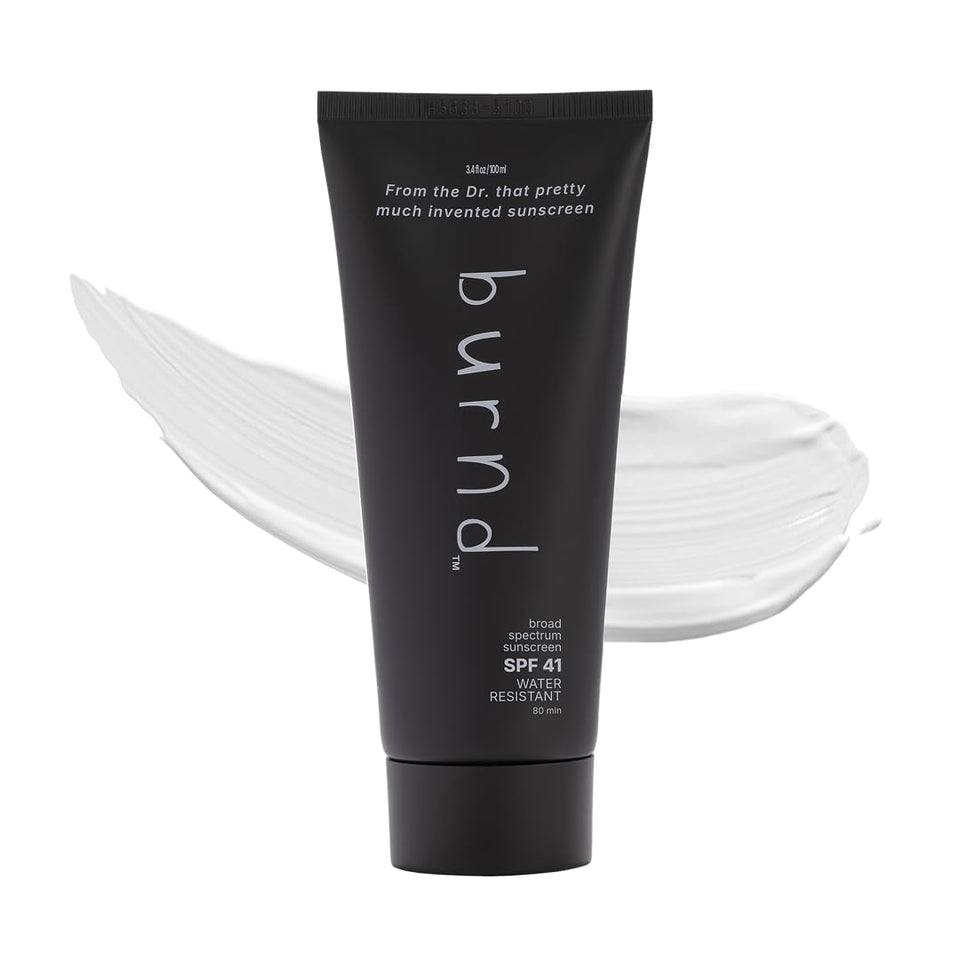 burnd front packaging showing SPF 41 and 3.4 fl oz, clear protection benefit