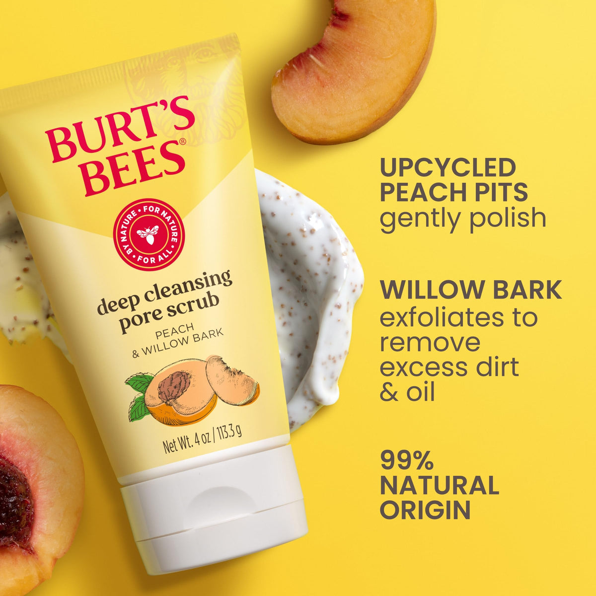 Burt's Bees scrub applied on hand demonstrating easy massage and rinse