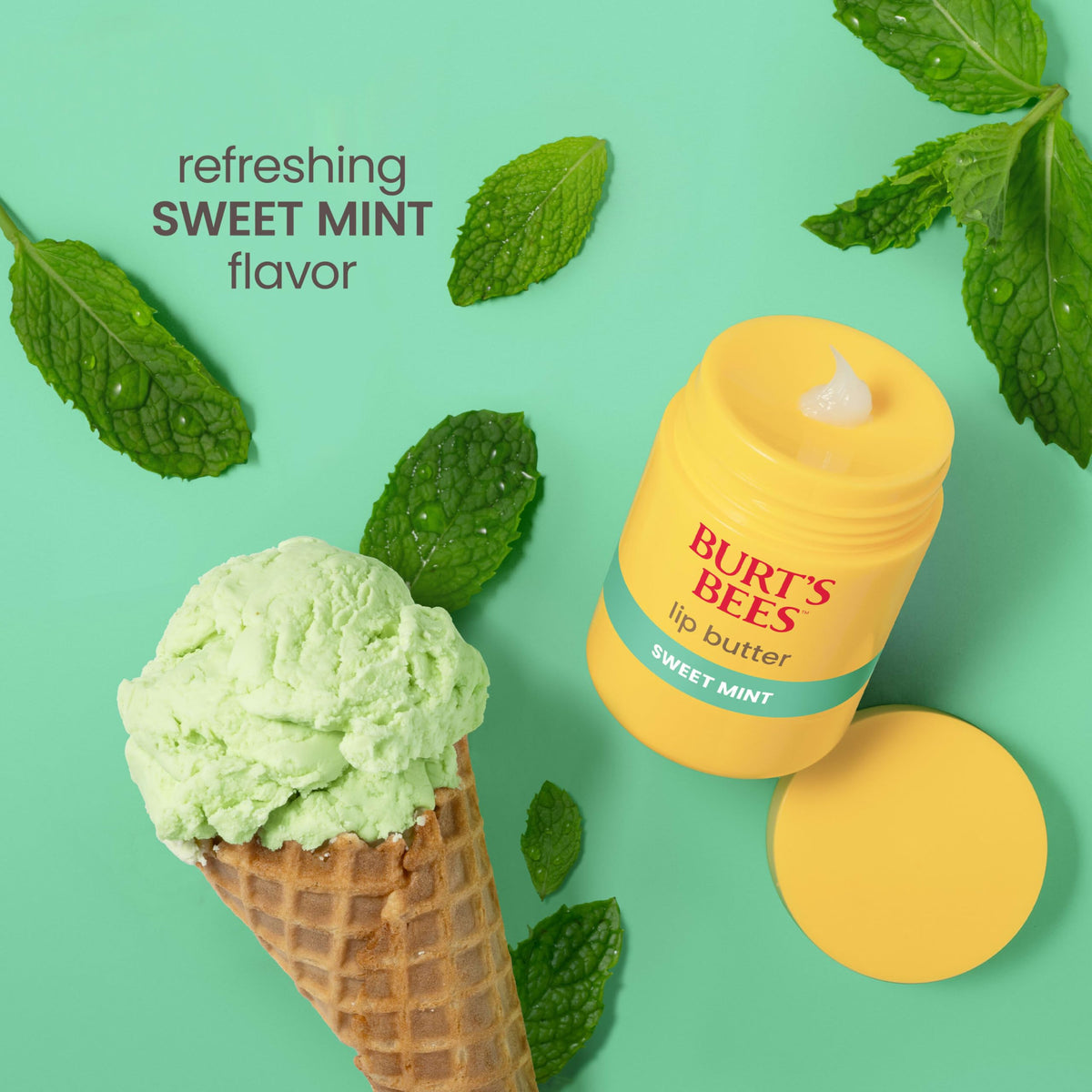 Burt's Bees applied on lips showing smooth finish and instant comfort benefit