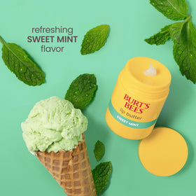 Burt's Bees applied on lips showing smooth finish and instant comfort benefit