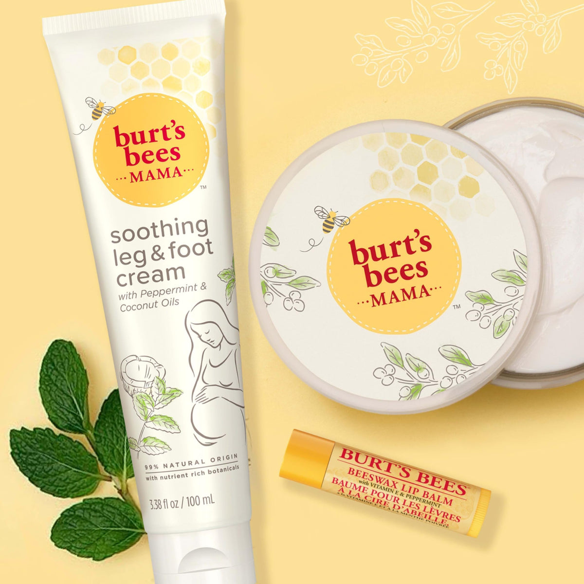 Burt's Bees applied to pregnant belly demonstrating gentle nourishment