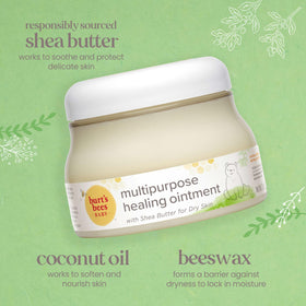 Burt's Bees used on diaper area illustrating protective barrier and moisture lock