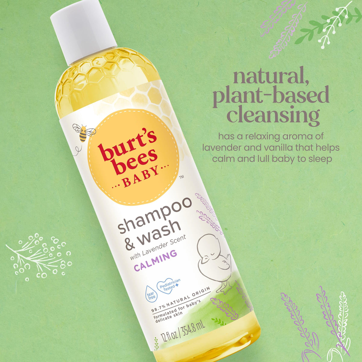 Burt's Bees lavender foam close-up illustrating gentle, tear-free lather