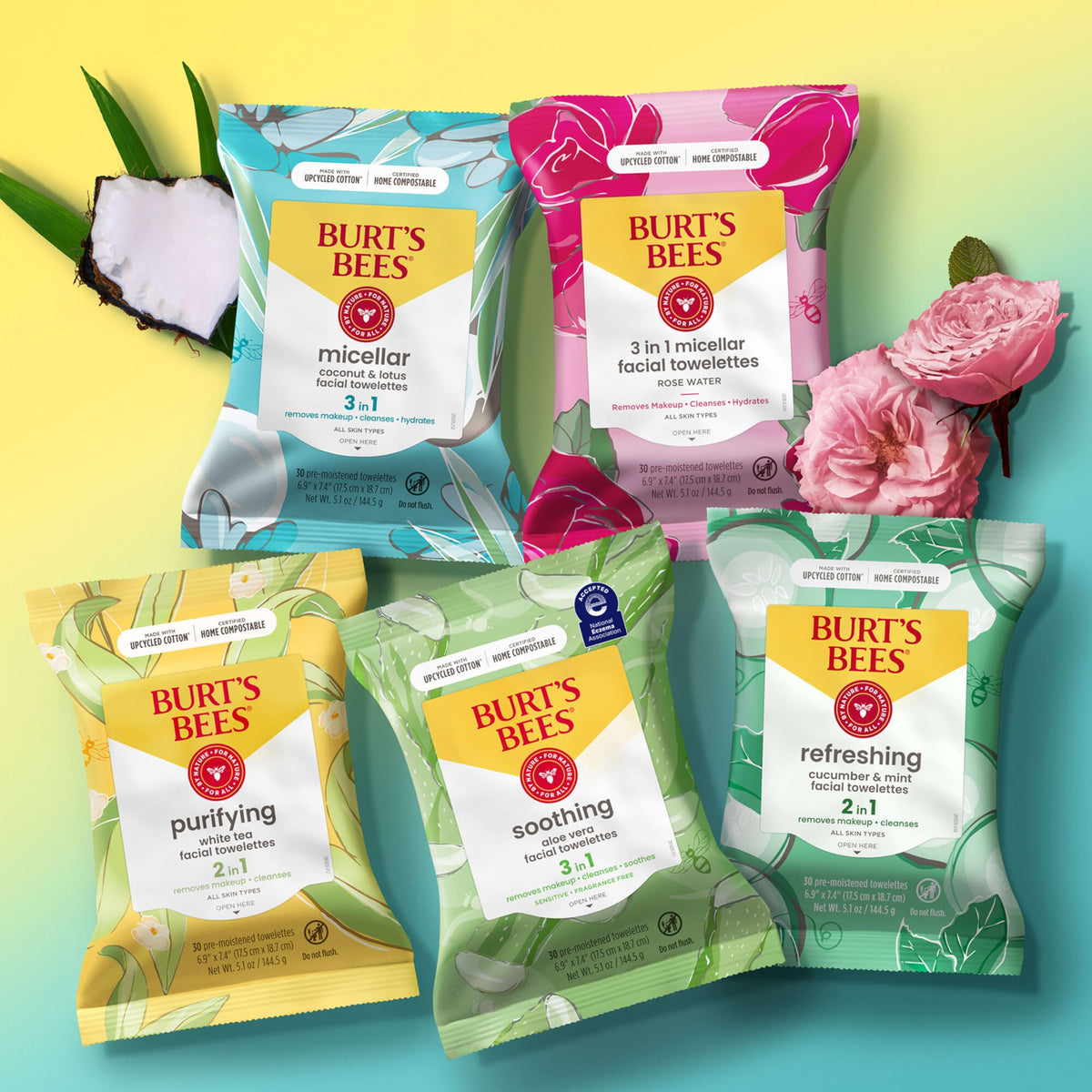 Burt's Bees wipes on bathroom vanity showing everyday routine refresh benefit
