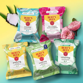Burt's Bees wipes on bathroom vanity showing everyday routine refresh benefit