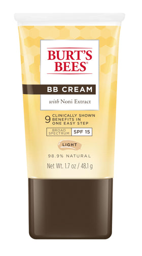 Burt's Bees front tube showing product branding and light shade, clear benefit of portability