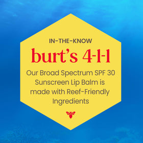 Burt's Bees lip balm next to sunscreen in beach bag for travel-ready protection