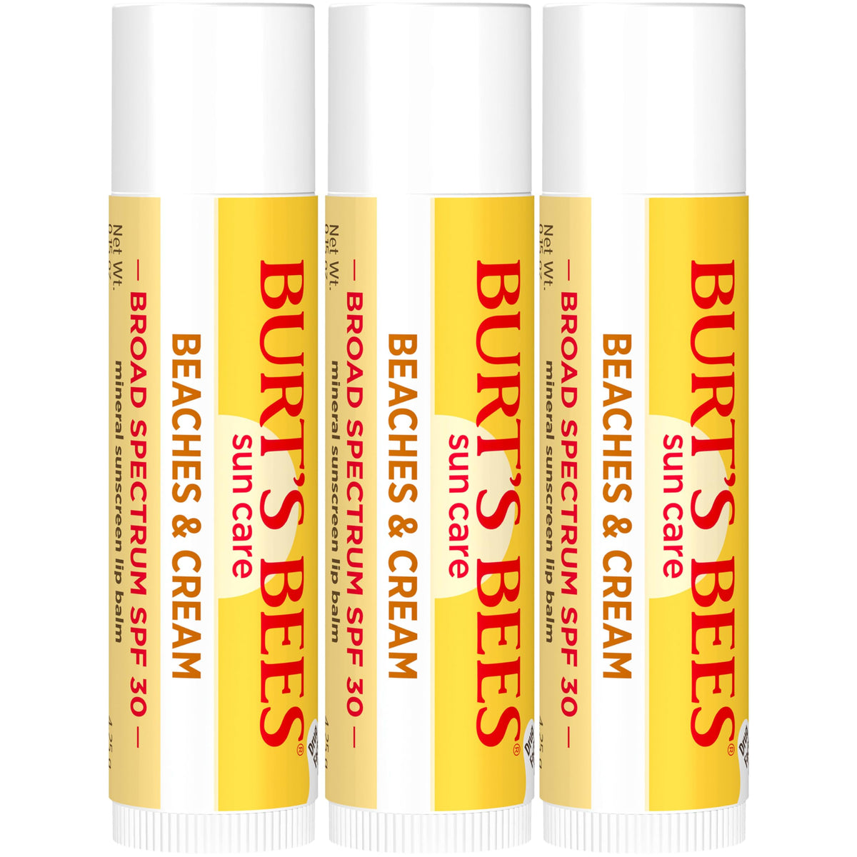 Burt's Bees three tubes arranged to show scent and pack convenience