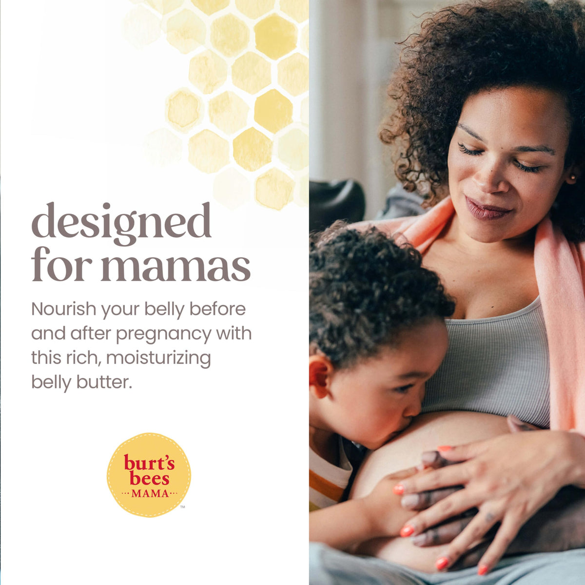 Burt's Bees applied in gentle belly massage illustrating moisturizing application benefit
