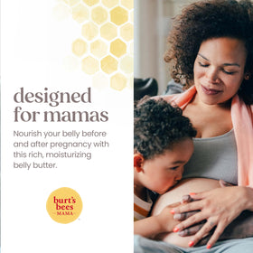 Burt's Bees applied in gentle belly massage illustrating moisturizing application benefit