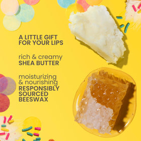 Burt's Bees Birthday Cake tube close-up showing label and smooth balm tip for hydration