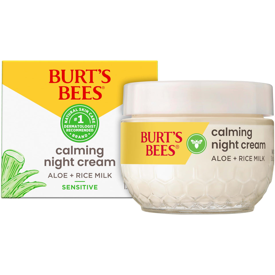 Burt's Bees front tub view showing natural night cream benefits