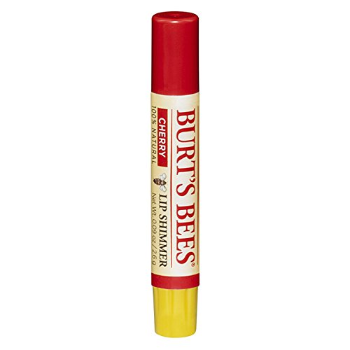 Burt's Bees cherry lip shimmer tube front view showing sheen and portable benefits