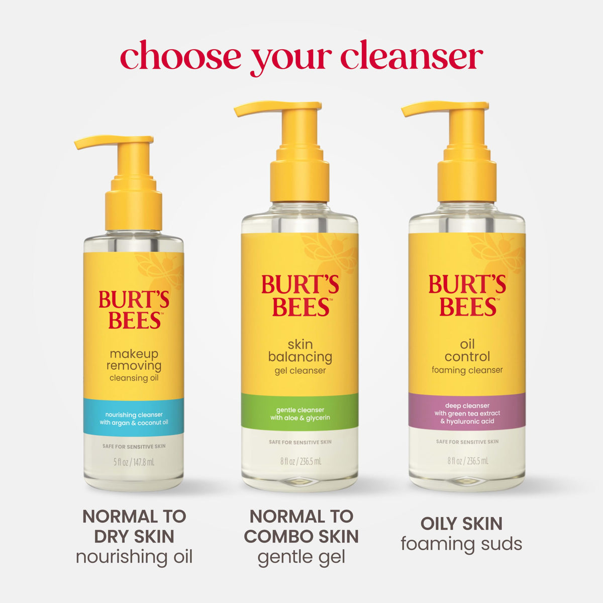 Burt's Bees cleanser rinsing on hands demonstrating easy removal and refreshing feel