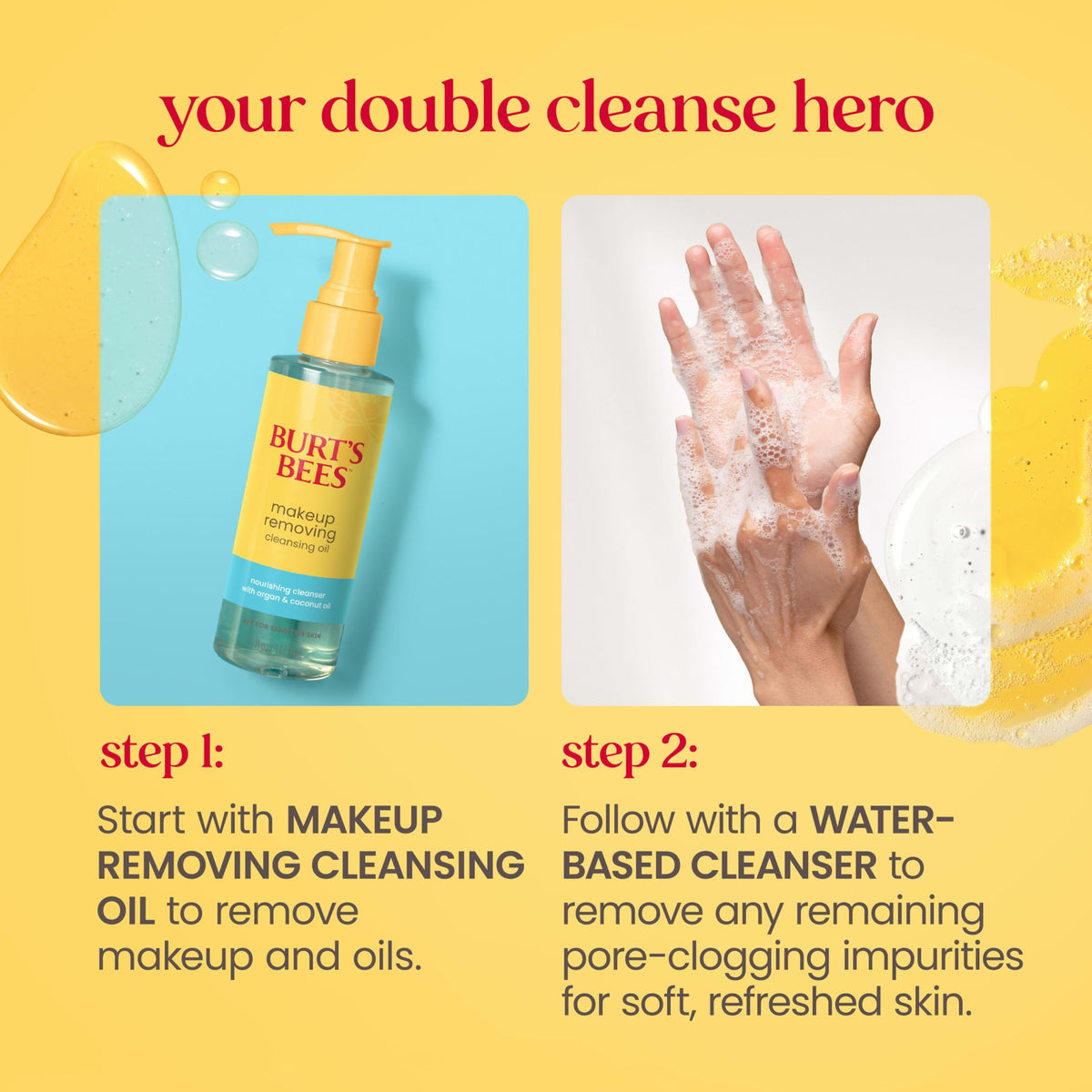 Burt's Bees oil emulsifying with water into milky texture for easy rinsing