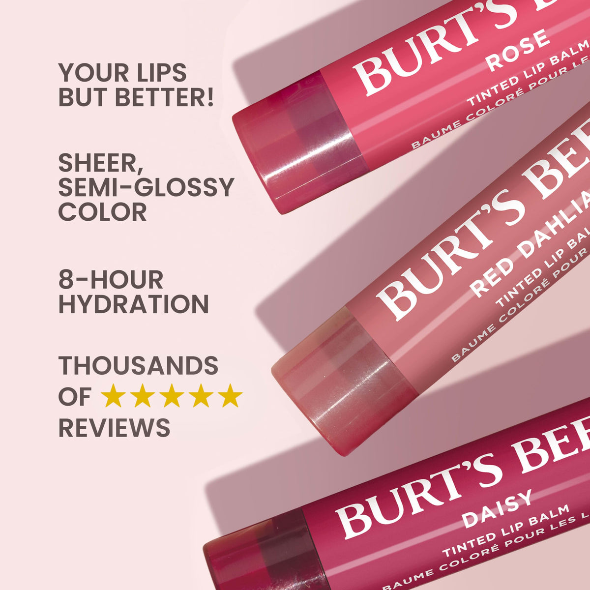 Burt's Bees Daisy twist-up open showing reddish purple color and moisture