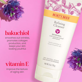 Close view of gentle exfoliant granules in Burt's Bees cleanser smoothing skin