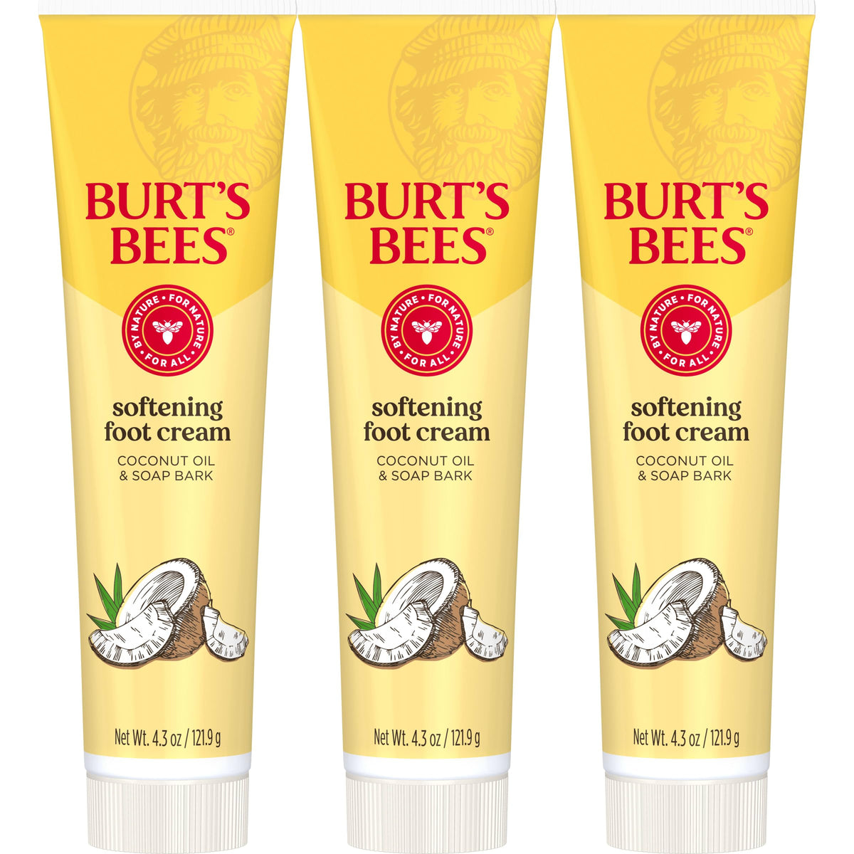 Burt's Bees front packaging showing three 4.3 oz tubes and product name benefit