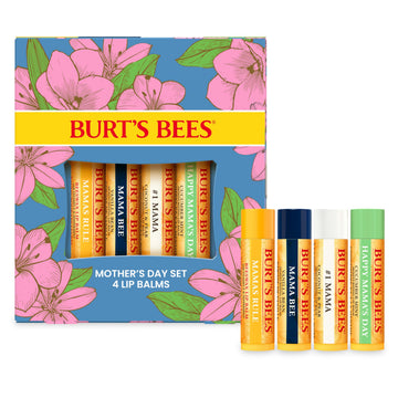 Burt's Bees front packaging showing the four balm tubes and gift set benefit