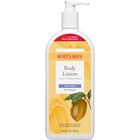 Burt's Bees front packaging showing cocoa and cupuaçu butters for rich hydration