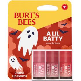 Burt's Bees front packaging showing Halloween artwork and three mini tubes for seasonal gifting