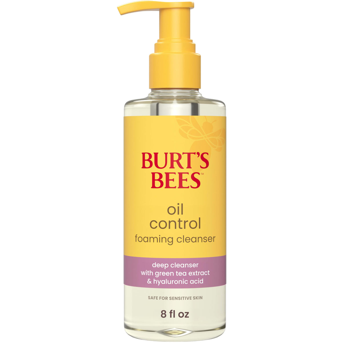 Burt's Bees front packaging showing oil control foaming cleanser, clear labeling and benefit