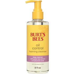 Burt's Bees front packaging showing oil control foaming cleanser, clear labeling and benefit