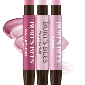 Burt's Bees front packaging pink collection showing three tubes and labels for easy choice