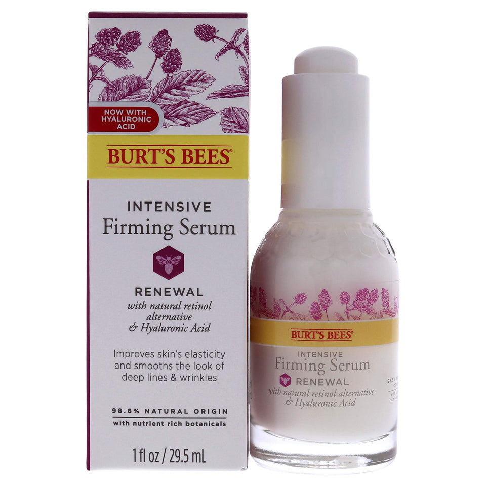 Burt's Bees front packaging shows Renewal Intensive Firming Serum benefits and size