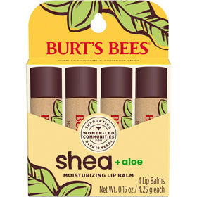 Burt's Bees front packaging showing four tubes and product benefit