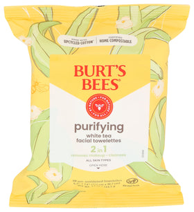 Burt's Bees front packaging showing white tea wipes and benefits