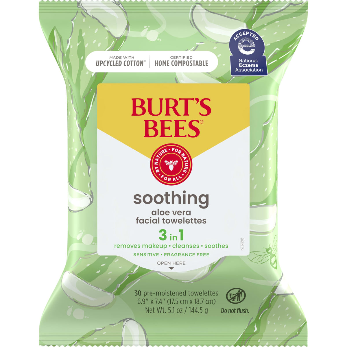 Burt's Bees front packaging showing resealable 30-count pouch for convenience