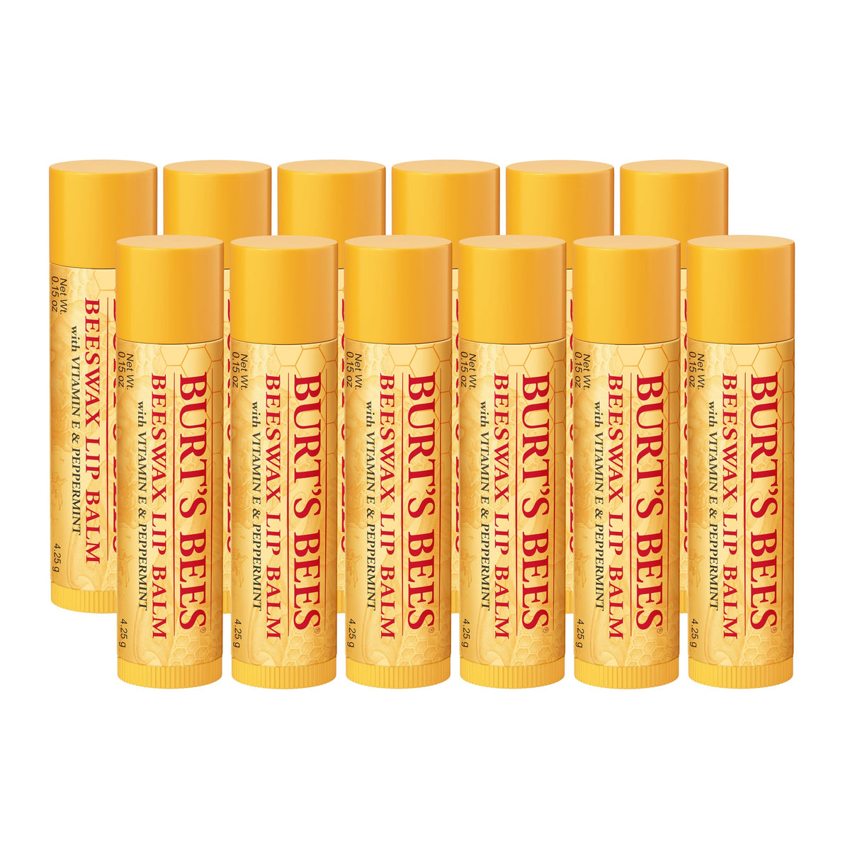 Burt's Bees front packaging showing 12 tubes, great value for groups