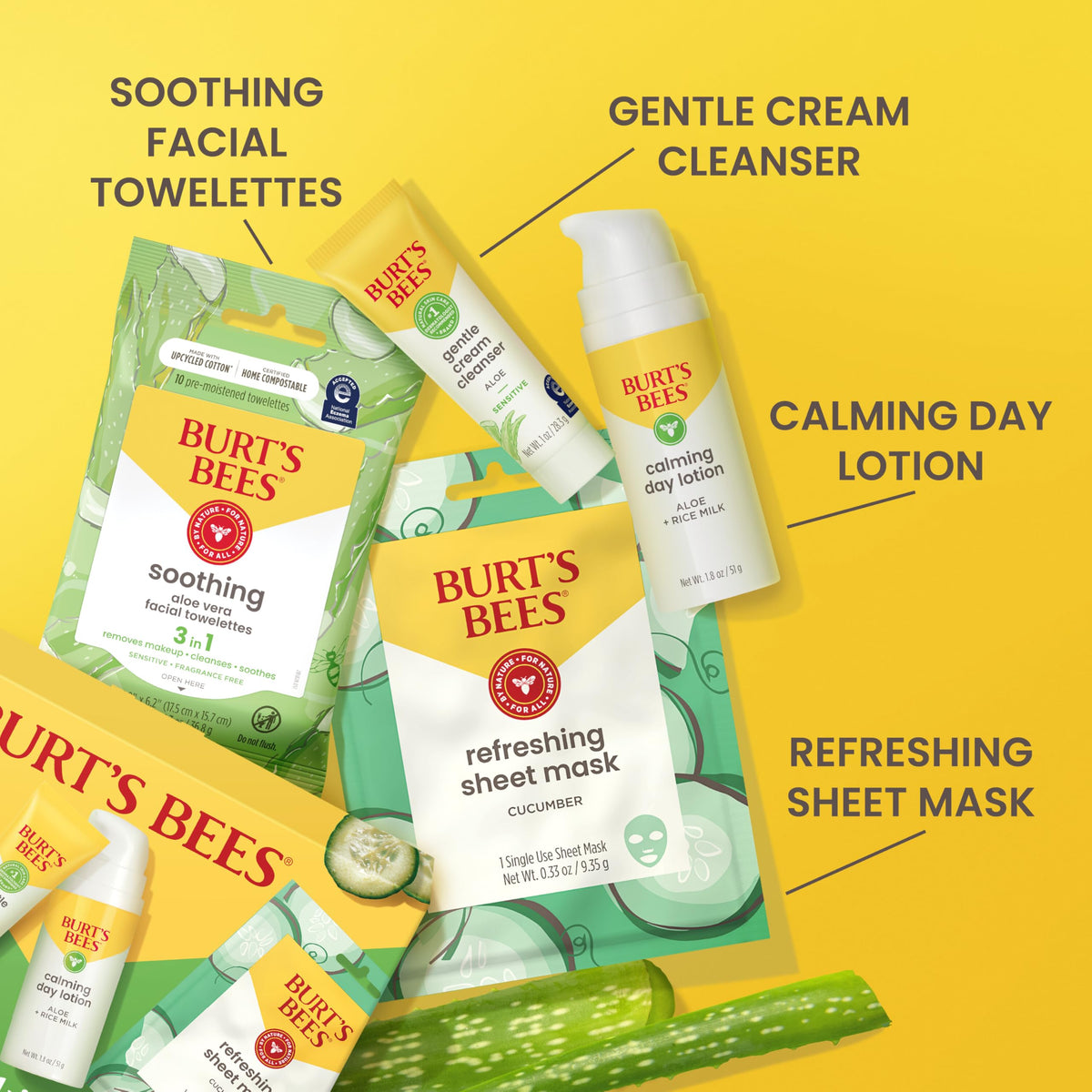 Burt's Bees gentle cream cleanser bottle closeup highlighting cotton extract soothing