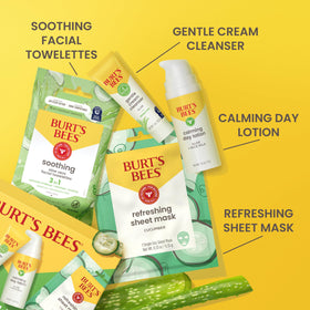 Burt's Bees gentle cream cleanser bottle closeup highlighting cotton extract soothing