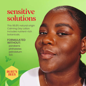 Burt's Bees lotion being applied to face in morning routine showing calming benefit