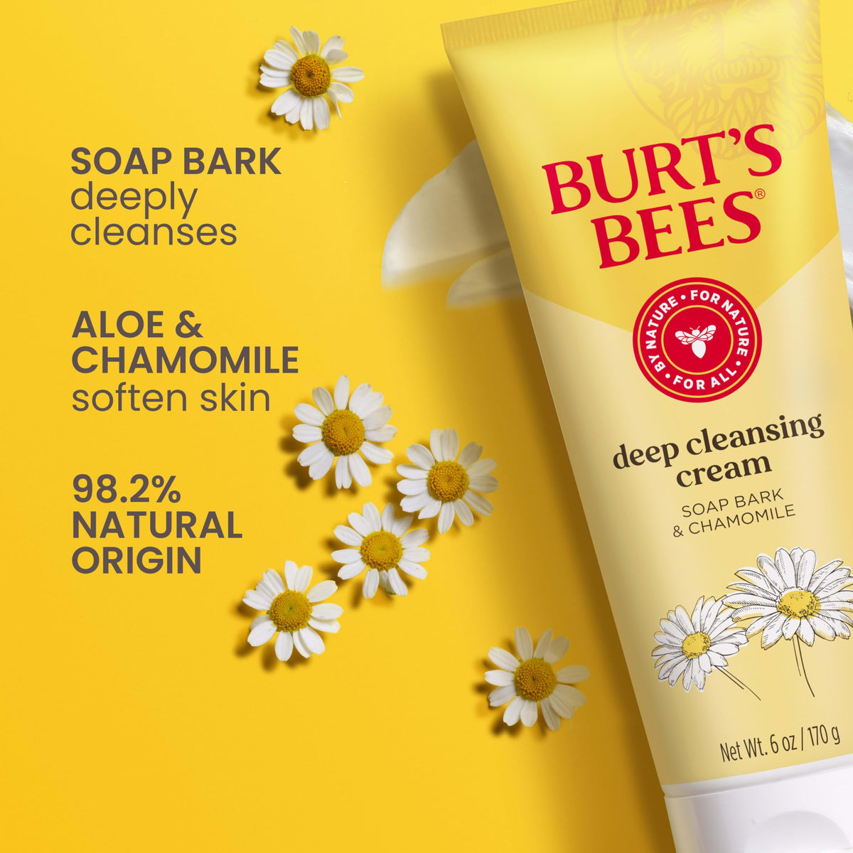 Burt's Bees label highlighting soap bark ingredient and natural-origin benefit