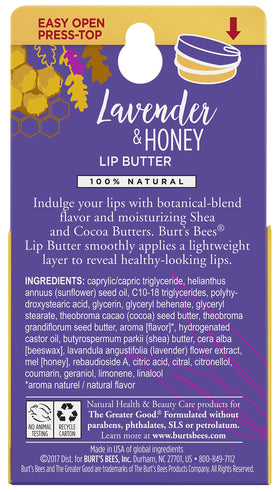 Burt's Bees ingredients label clear view confirming natural-origin components