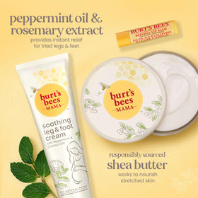 Burt's Bees leg and foot cream tube label visible for soothing relief