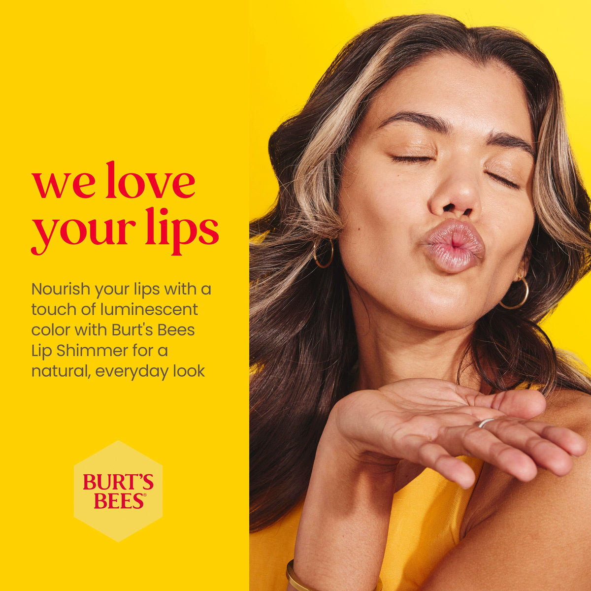 Burt's Bees applied on lips demonstrating subtle pearlescent color and sheen
