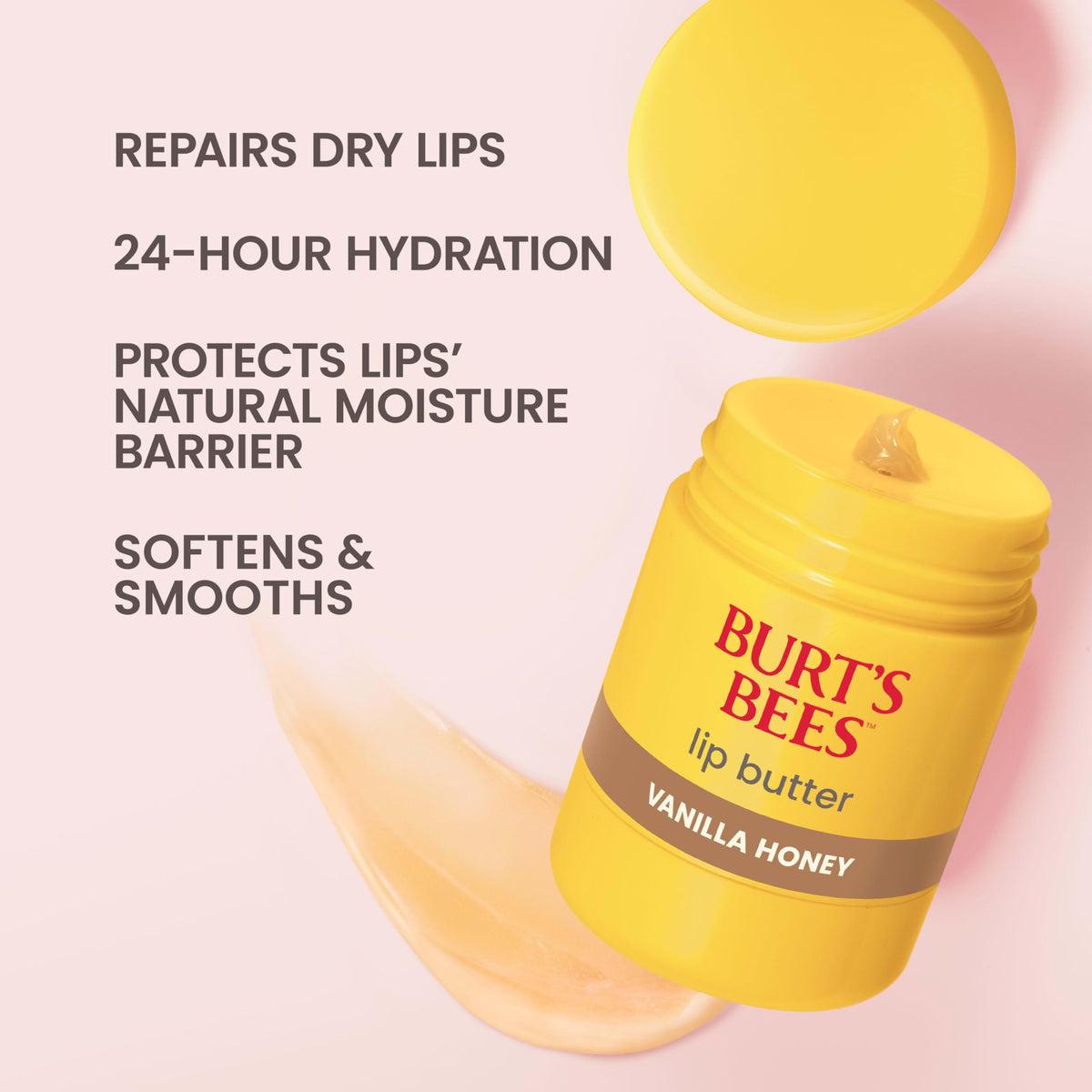 Burt's Bees twist-up dispenser open revealing lip butter for easy application