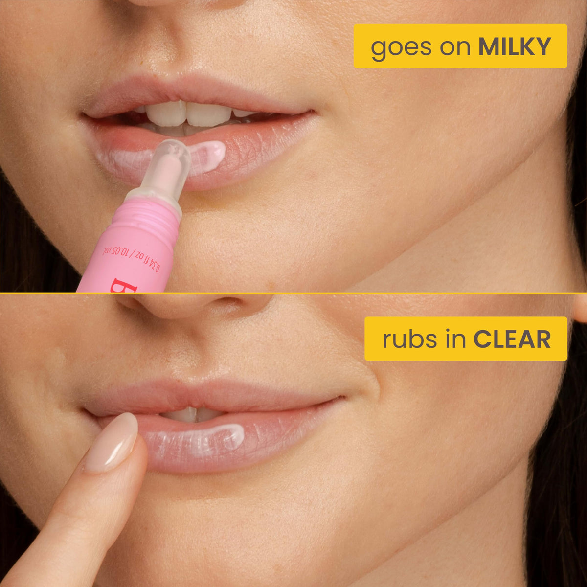 Burt's Bees creamy lip milk texture demonstrating lightweight absorption
