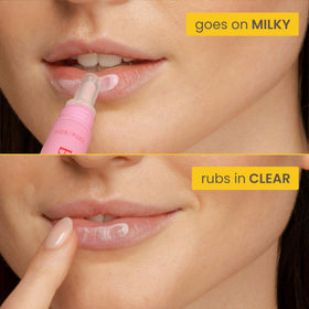 Burt's Bees creamy lip milk texture demonstrating lightweight absorption