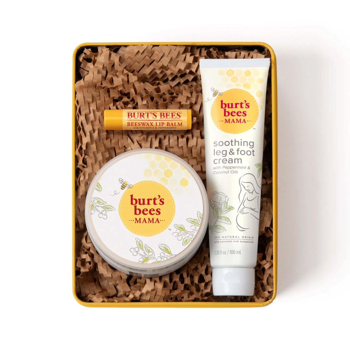 Burt's Bees tin front showing complete gift set and easy gifting