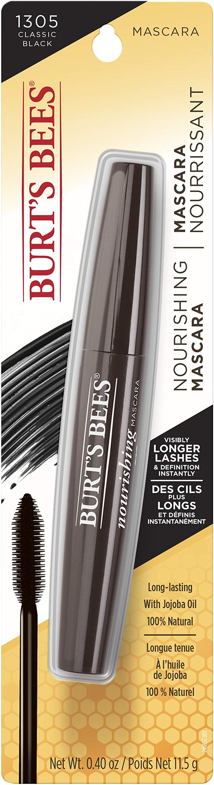 Burt's Bees mascara inside a makeup bag showing everyday portability and reliable wear
