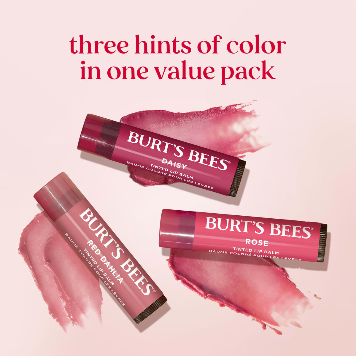 Burt's Bees on model wearing natural tinted lip look for everyday benefit