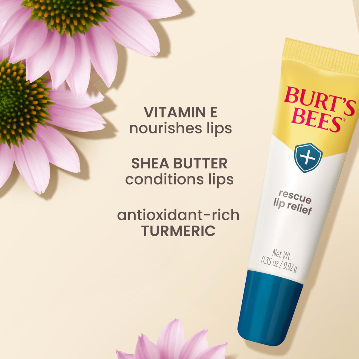 Burt's Bees open cap and balm tip detail for easy twist-up application