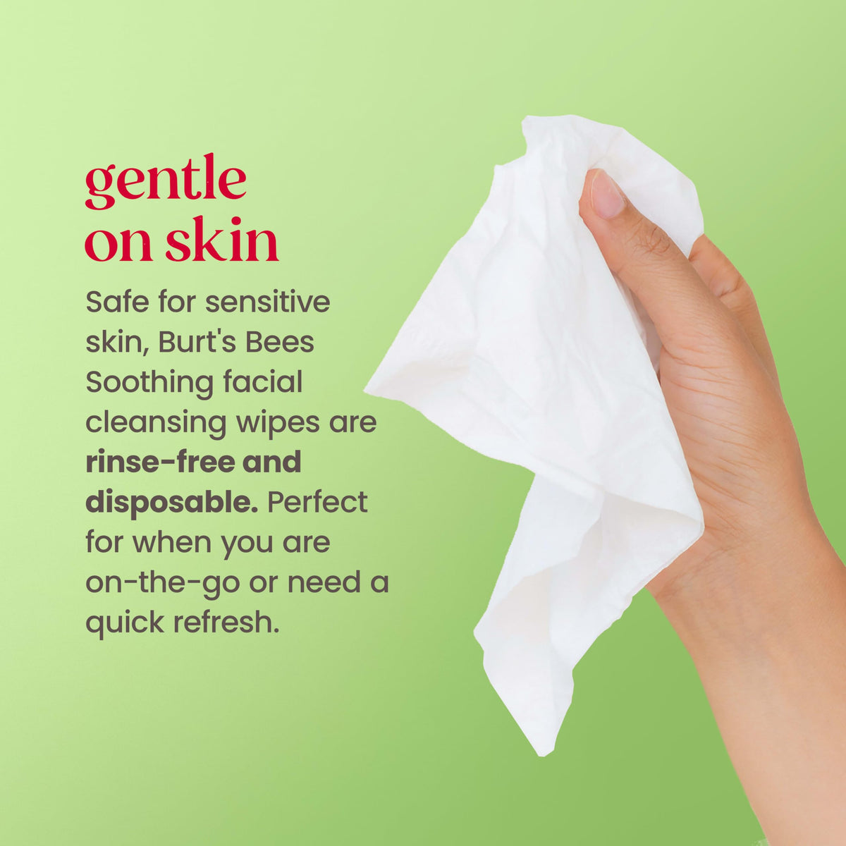 Burt's Bees opened towelette soaked in aloe solution for softening skin