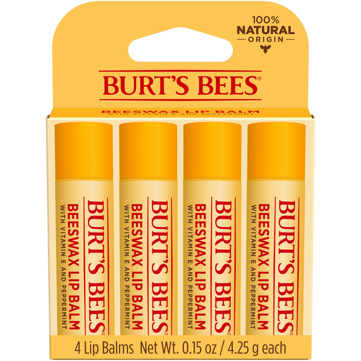 Burt's Bees front packaging showing original beeswax and peppermint benefit