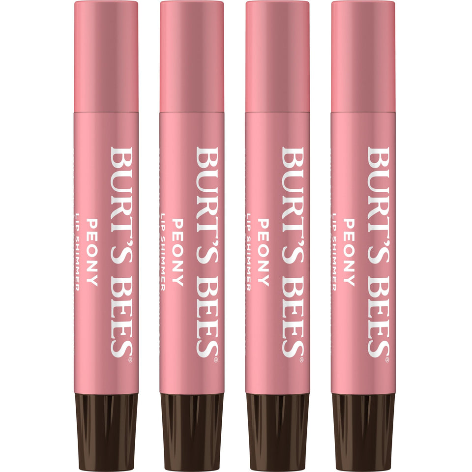 Burt's Bees front packaging showing peony shade and shimmer benefit